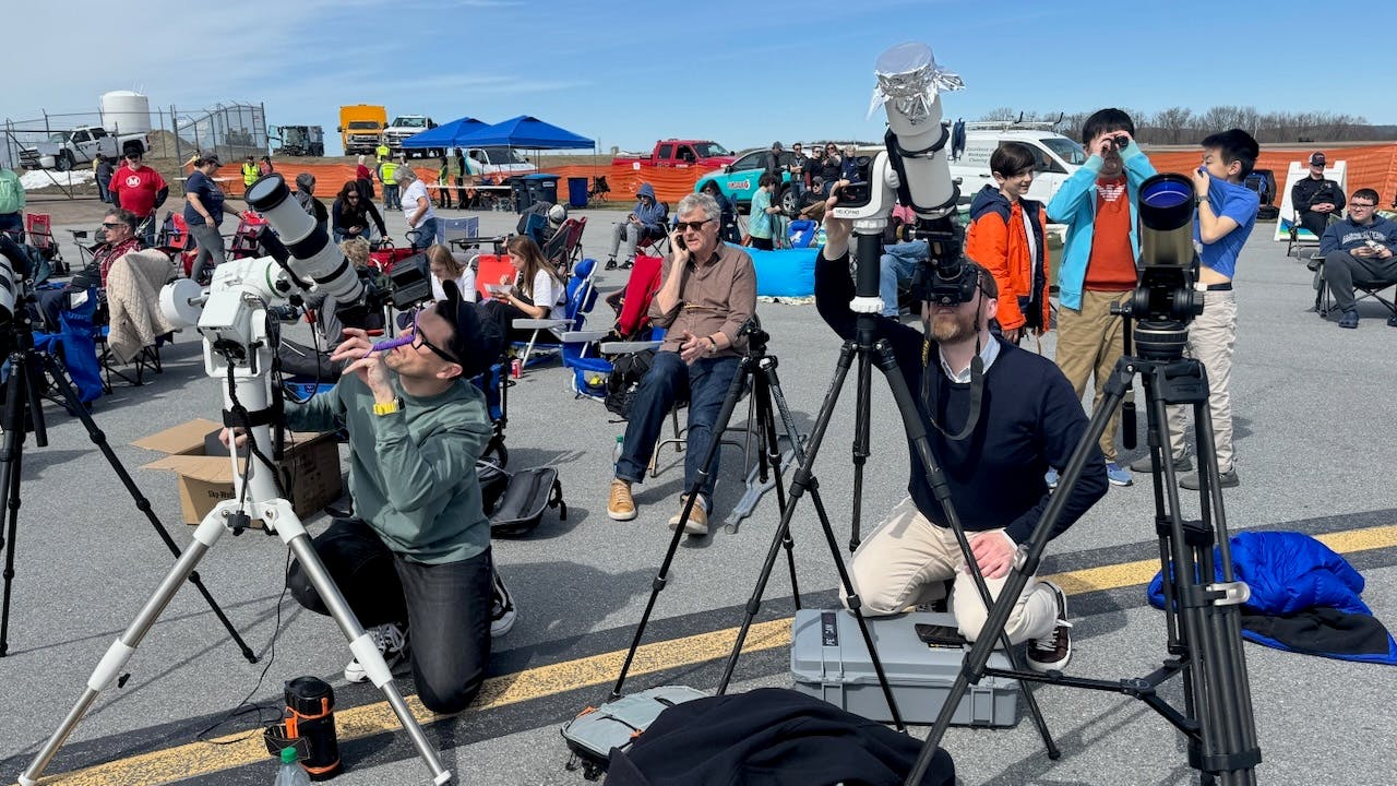 Solar observing during partial phase of the April 8, 2024 total solar eclipse in Burlington, Vermont. Credit: Linda Pizzuti Henry